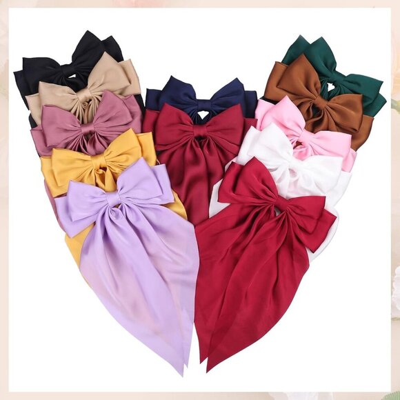 4 Pcs Silky Satin Hair Bows Big Hair Ribbons for Women Large Hair Clips for Girl - Picture 6 of 8